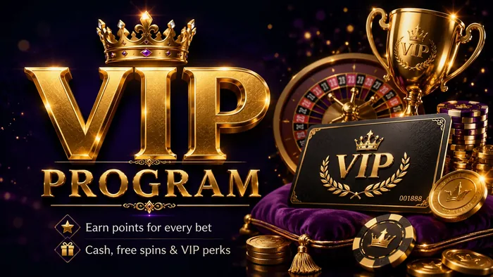 VIP Program — earn points for every bet, redeemable for cash, free spins, and VIP perks